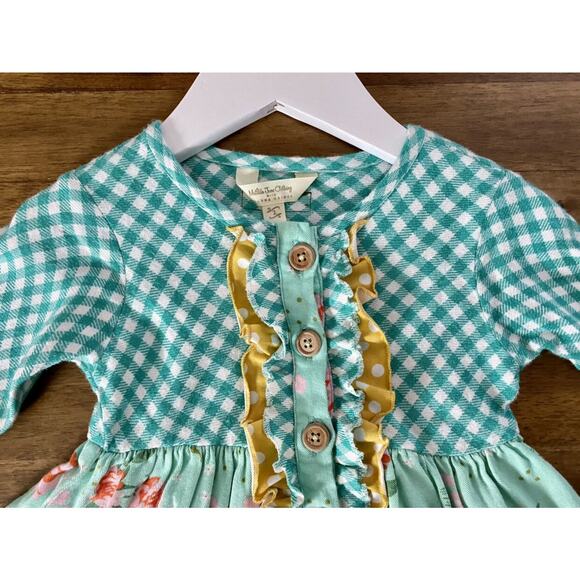Matilda Jane Joanna Gaines Once Upon A Time Pecan Pie Green Gingham Floral Top 2 - Picture 3 of 8